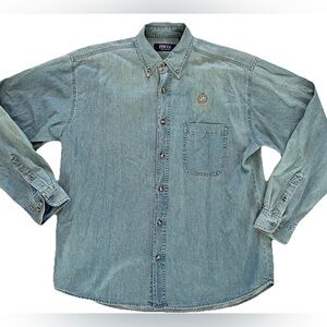 VTG Breckenridge Colorado Denim Button Up Shirt Mens XL Blue Embroidered